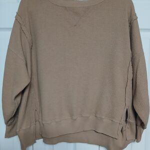 Casual Waffle-Knit Women's Sweater in Tan